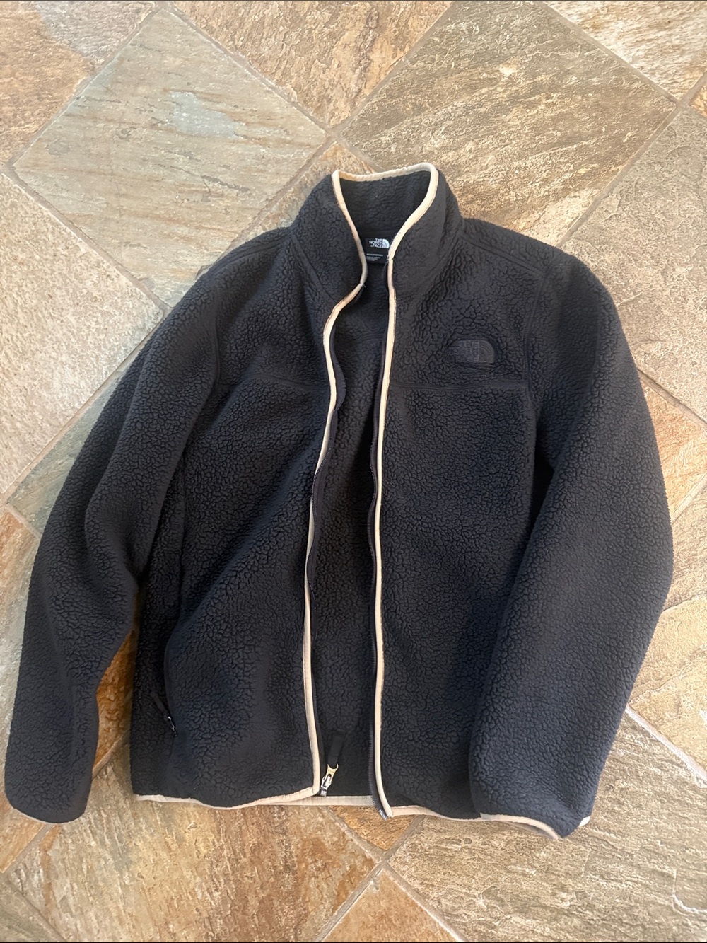 The North Face Black Sherpa Fleece Jacket with Cream Trim